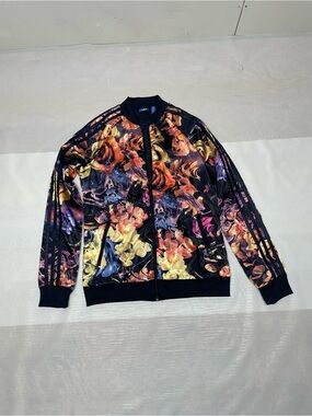 adidas Floral Abstract Black Multicolor Track Jacket Sz:Large